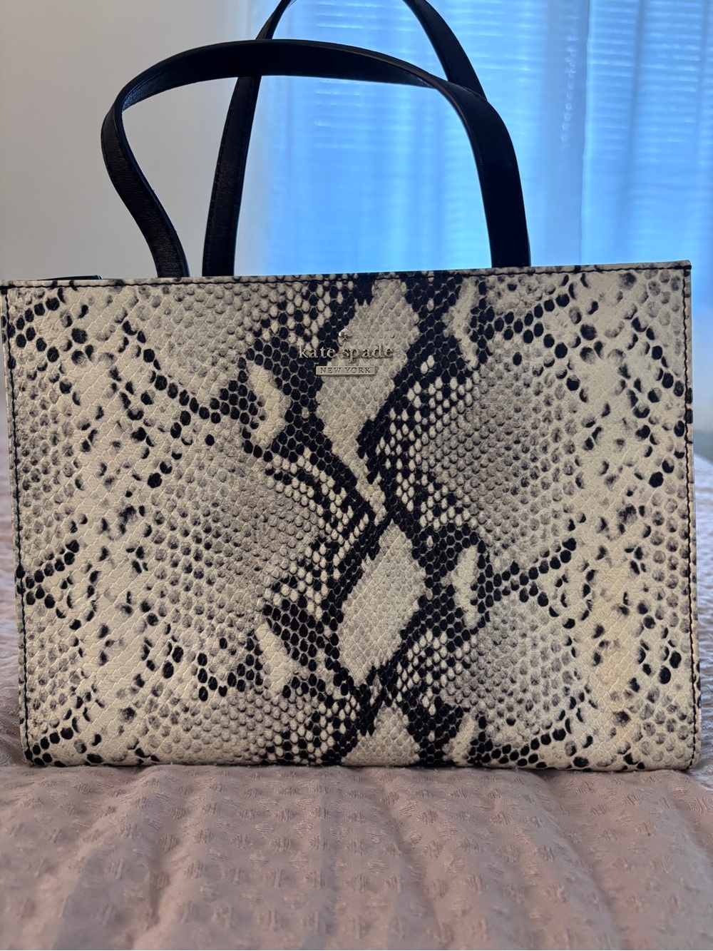 kate spade Black and White Snake-Print Tote Bag